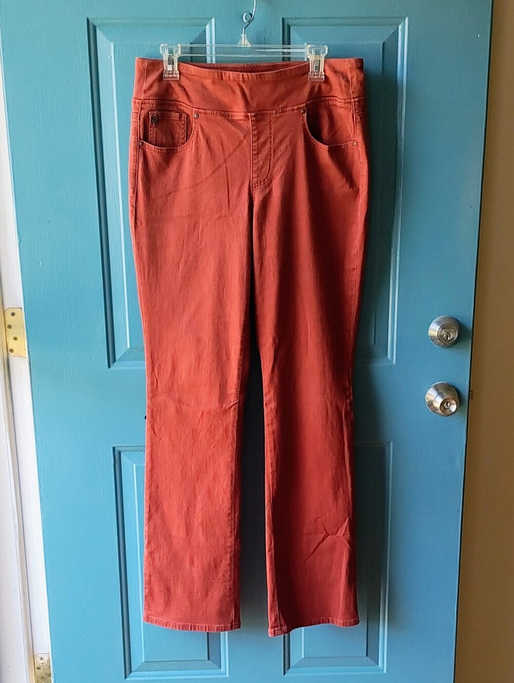 EUC- Belle By Kim Gravel Pull On  Straight-Leg Jeans Fall/Teracotta